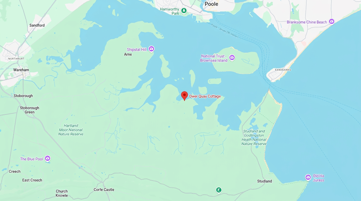 Map showing Ower Quay Cottage location in Poole Harbour, Dorset